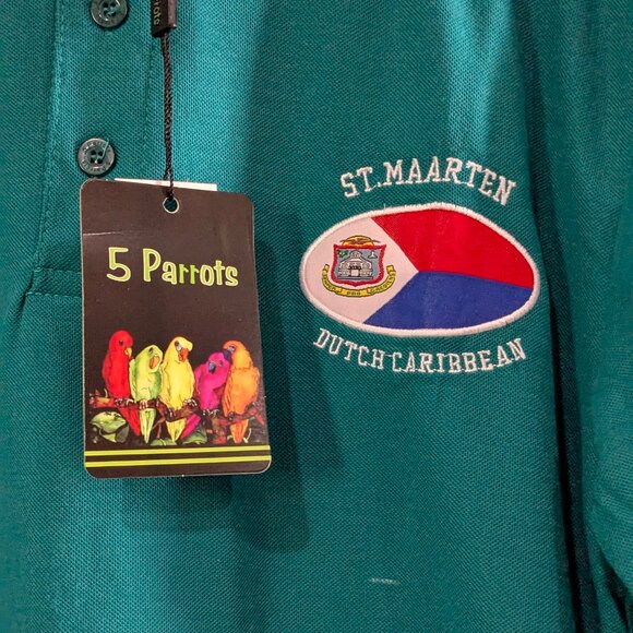 5 Parrots Men's Green Polo Shirt, Size L, St. Maarten, Dutch Caribbean, NWT - Picture 4 of 12
